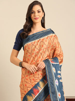 Mustard Cotton Blend Saree With Blouse Piece