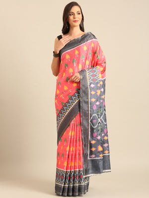 Pink Cotton Blend Saree With Blouse Piece