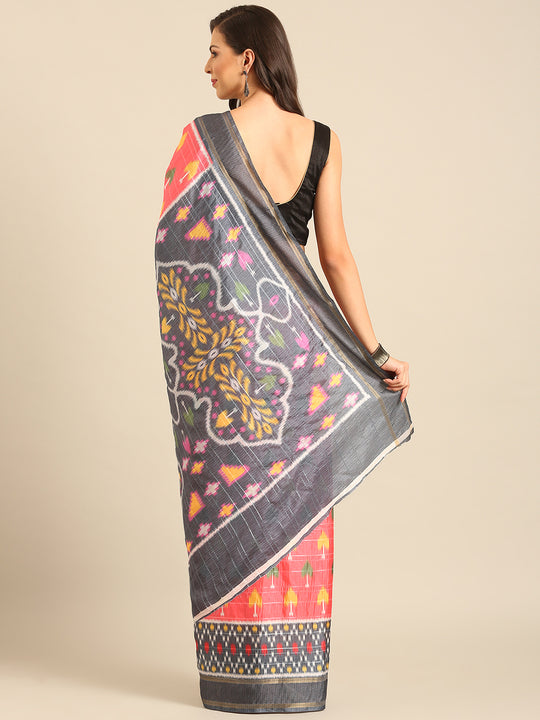 Pink Cotton Blend Saree With Blouse Piece