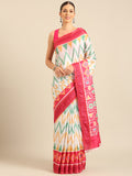 White Cotton Blend Saree With Blouse Piece