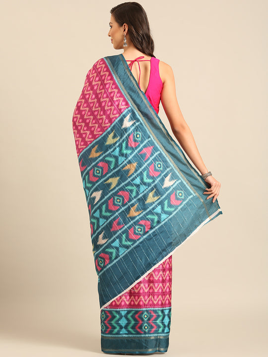 Magenta Cotton Blend Saree With Blouse Piece