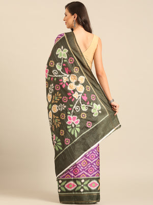 Purple Cotton Blend Saree With Blouse Piece