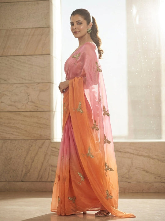 Embellished Sequinned Satin Saree