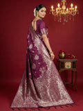 Purple Silk Blend Saree With Blouse Piece