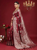 Maroon Silk Blend Saree With Blouse Piece
