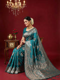 Sea Green Silk Blend Saree With Blouse Piece