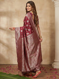 Maroon Silk Blend Saree With Blouse Piece