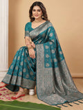 Sea Green Silk Blend Saree With Blouse Piece