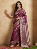 Purple Silk Blend Saree With Blouse Piece