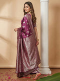 Purple Silk Blend Saree With Blouse Piece