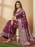 Purple Silk Blend Saree With Blouse Piece