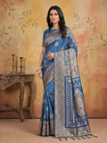 Sky Blue Silk Blend Saree With Blouse Piece