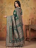 Green Silk Blend Saree With Blouse Piece
