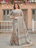 Light Beige Linen Saree With Blouse Piece