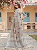 Light Beige Linen Saree With Blouse Piece