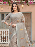 Light Beige Linen Saree With Blouse Piece