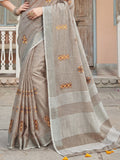 Light Beige Linen Saree With Blouse Piece