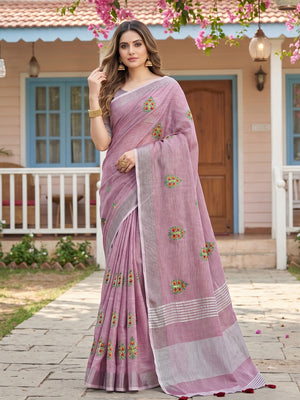 Light Purple Linen Saree With Blouse Piece