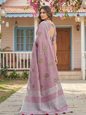 Light Purple Linen Saree With Blouse Piece