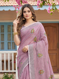 Light Purple Linen Saree With Blouse Piece