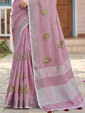 Light Purple Linen Saree With Blouse Piece
