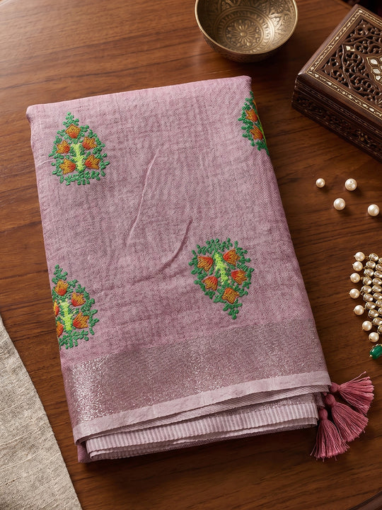 Light Purple Linen Saree With Blouse Piece