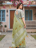 Pista Green Linen Saree With Blouse Piece