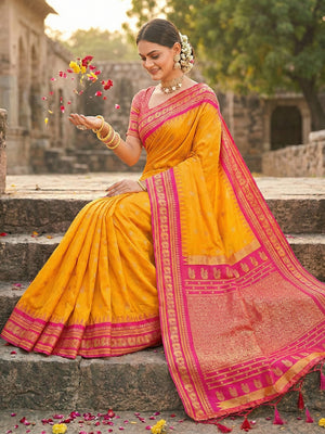 Yellow Soft Silk Saree With Blouse Piece
