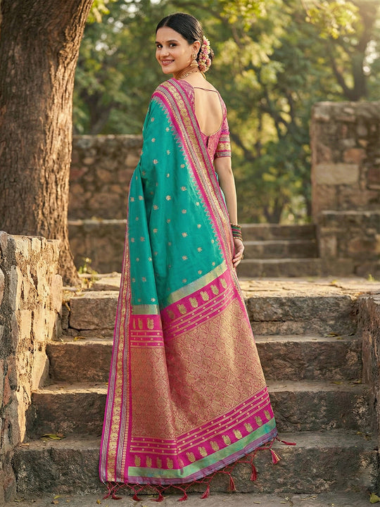 Sea Green Soft Silk Saree With Blouse Piece