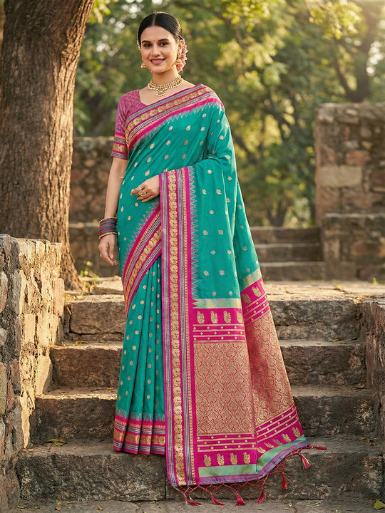Sea Green Soft Silk Saree With Blouse Piece