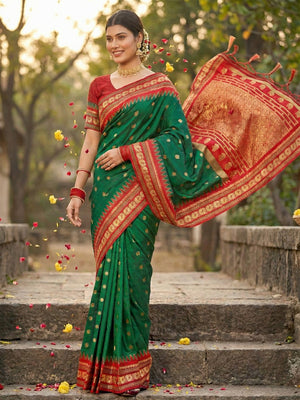 Green Soft Silk Saree With Blouse Piece