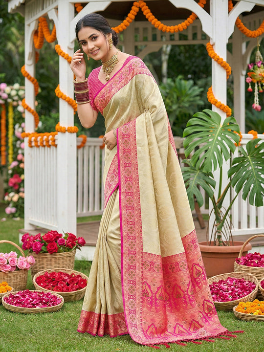 RANI PINK SOFT SILK Saree With Blouse Piece