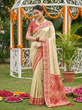 Red  SOFT SILK Saree With Blouse Piece