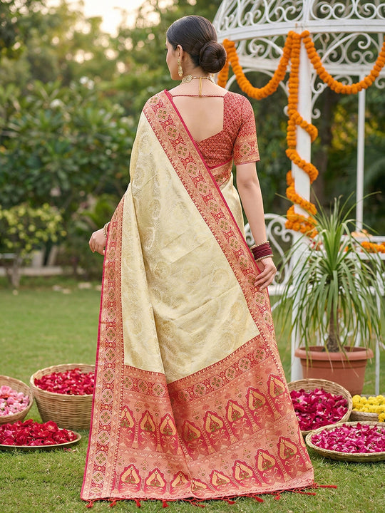 Red  SOFT SILK Saree With Blouse Piece