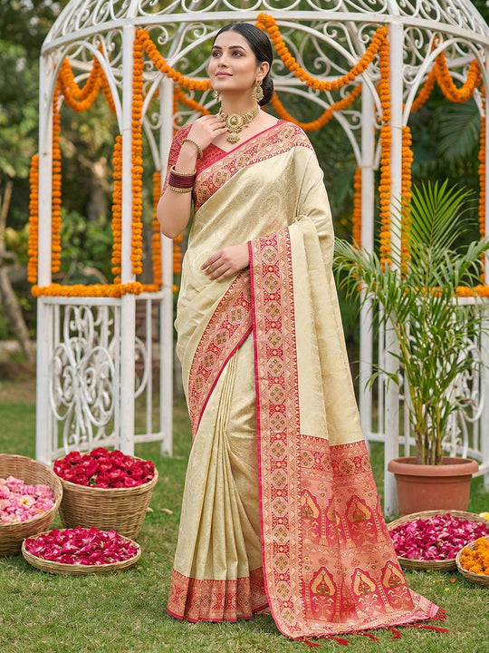 Red  SOFT SILK Saree With Blouse Piece