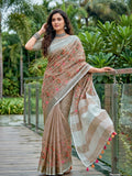 Brown Linen Saree With Blouse Piece