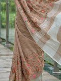 Brown Linen Saree With Blouse Piece
