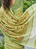 Yellow Green Linen Saree With Blouse Piece