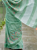 Sea Green Linen Saree With Blouse Piece