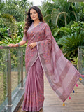 Purple Linen Saree With Blouse Piece