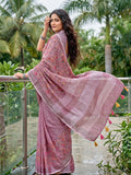 Purple Linen Saree With Blouse Piece