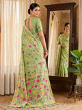 Green Linen Cotton Saree With Blouse Piece
