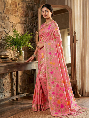 Pink Linen Cotton Saree With Blouse Piece