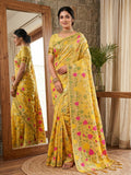 Yellow Linen Cotton Saree With Blouse Piece