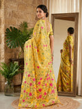 Yellow Linen Cotton Saree With Blouse Piece