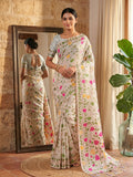 White Linen Cotton Saree With Blouse Piece
