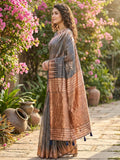 Grey Linen Cotton Saree With Blouse Piece