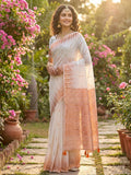 White Linen Cotton Saree With Blouse Piece