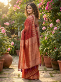Red Linen Cotton Saree With Blouse Piece