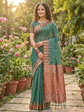 Green Linen Cotton Saree With Blouse Piece